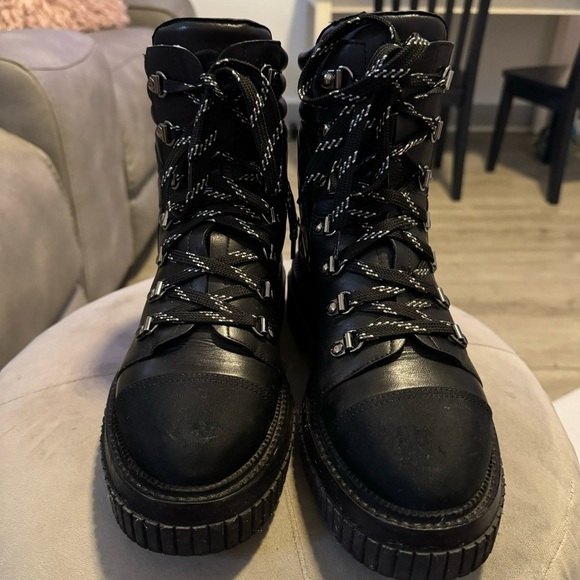 CHANEL Combat Calfskin Grosgrain Quilted Lace Up Boots Size 37 - Picture 6 of 17